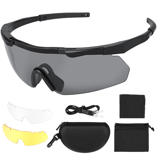 Galaxylense Bravo Military Tactical Shooting Glasses – 3 Interchangeable Lenses, Black Frame, 100% UVAB400