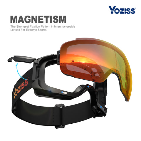 Yoziss Frameless Snow Goggles with Interchangeable Magnetic Lens Red