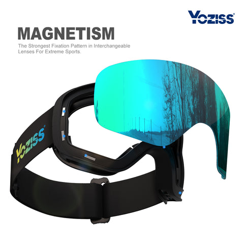 Yoziss Frameless Snow Goggles with Interchangeable Magnetic Lens Blue