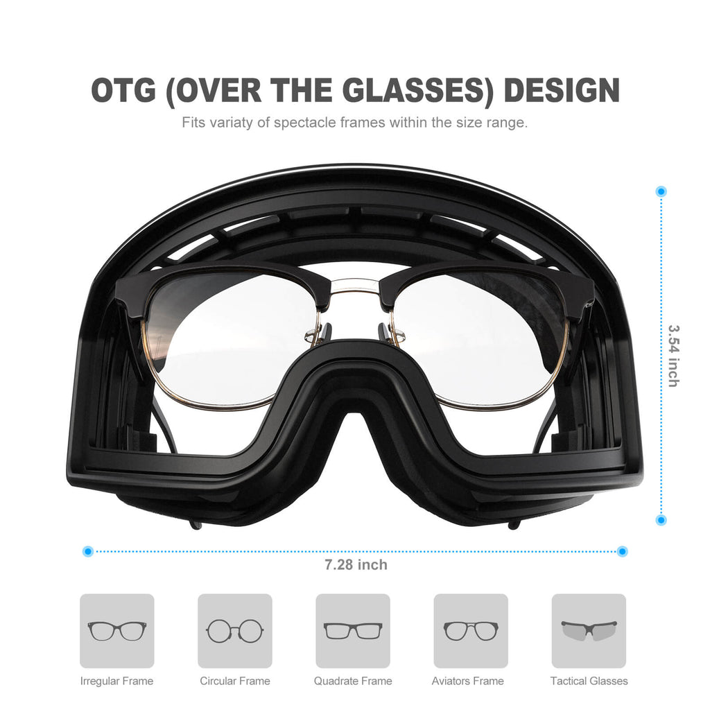over the glasses snowboard goggles SG77-Y Cylindrical OTG Snowboard Goggles